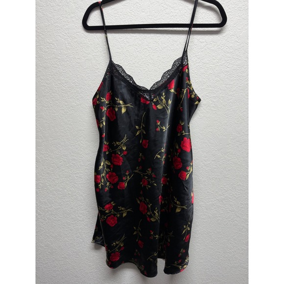 Fashion Bug Black Rose Floral Lace Trim Slip Dress Plus Size 18/20 Sleepwear - Picture 1 of 5